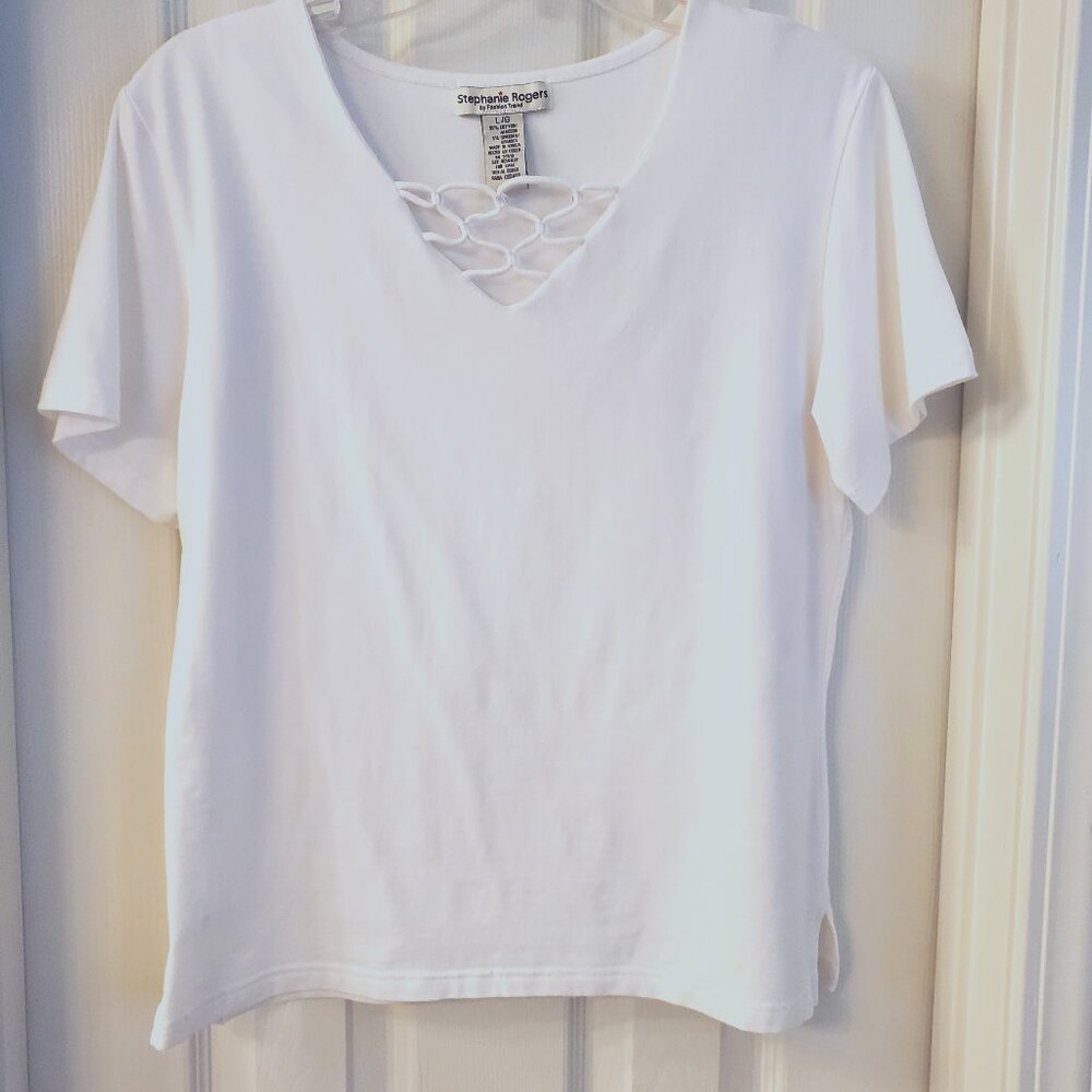 White Beaded V-Neck Tee